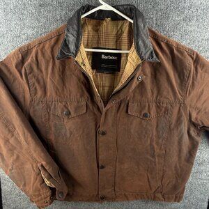 Barbour Drovers A1557 Brown Red Leather Collar Waxed Riding Jacket Zip 2XL Short